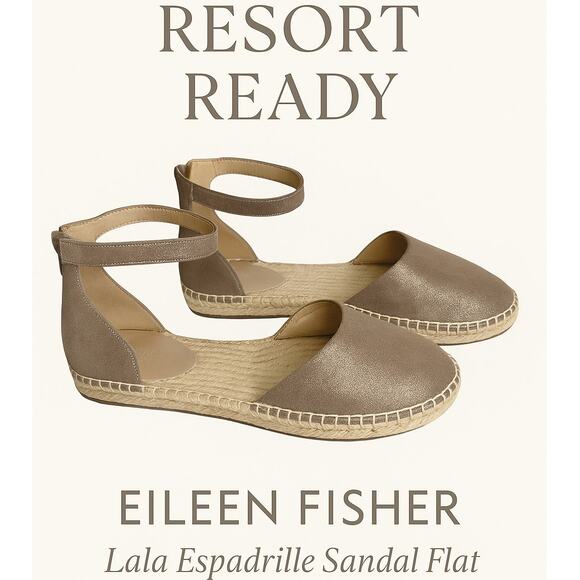 Eileen Fisher Metallic Lala Espadrille Flats Sandals Zip Back 8.5 Taupe - Picture 1 of 10